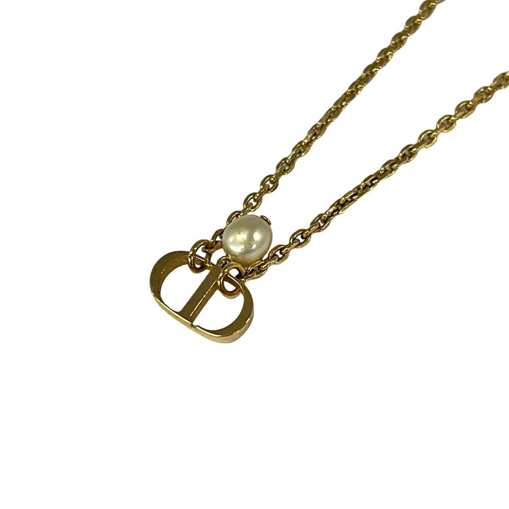 Christian Dior PETIT CD Necklace Gold Cream Hardware Faux Pearl